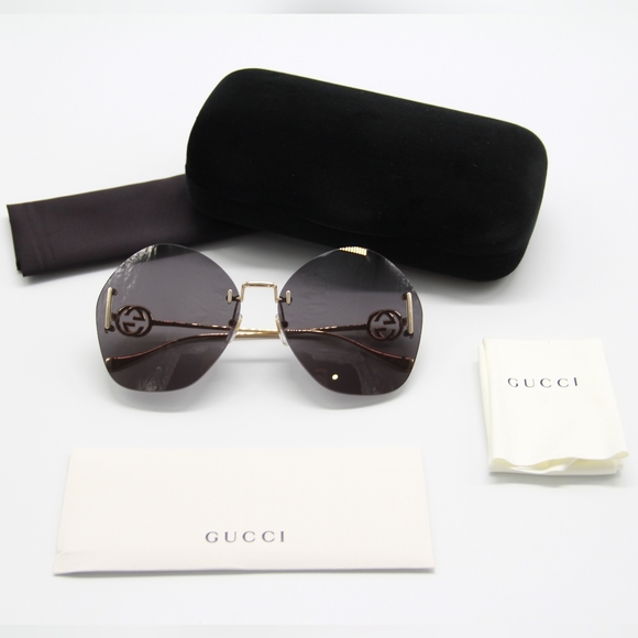 NEW GUCCI GG1203S 002 WOMEN GOLD GRAY OVERSIZED WOMEN SUNGLASSES GUCCI main image 2